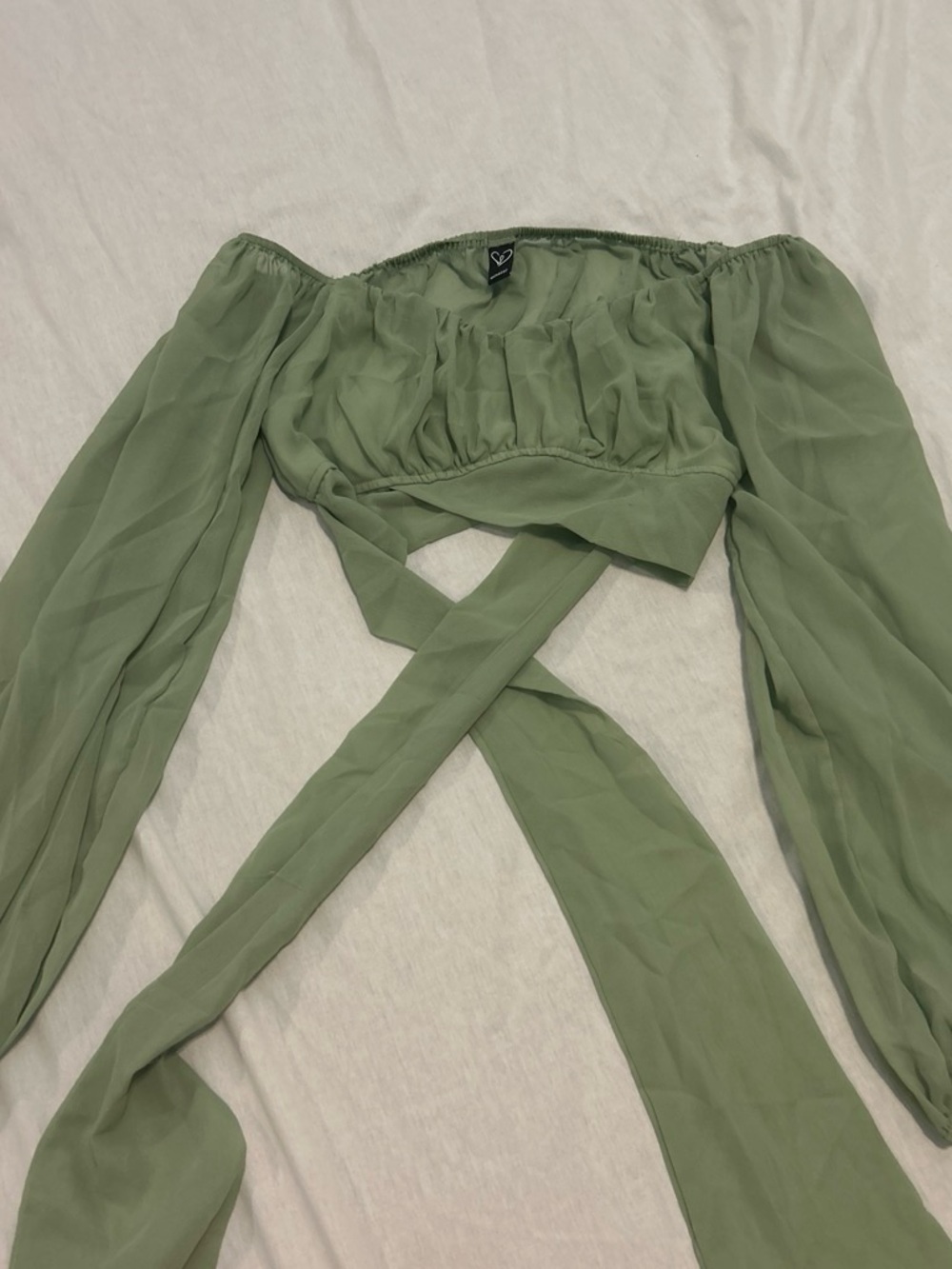 Windsor Sage Green Off-Shoulder Wrap Crop Top